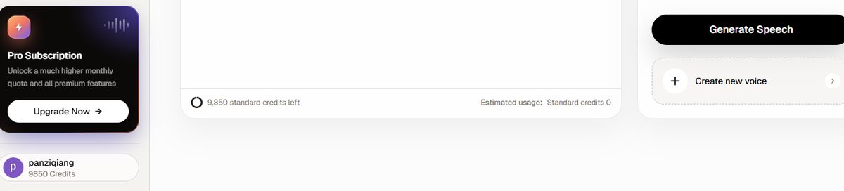 Luvvoice credit counter after download showing 9,850 credits remaining