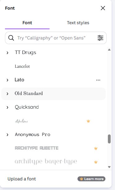 Canva font list with Apelline and Architype variants wearing the Pro crown