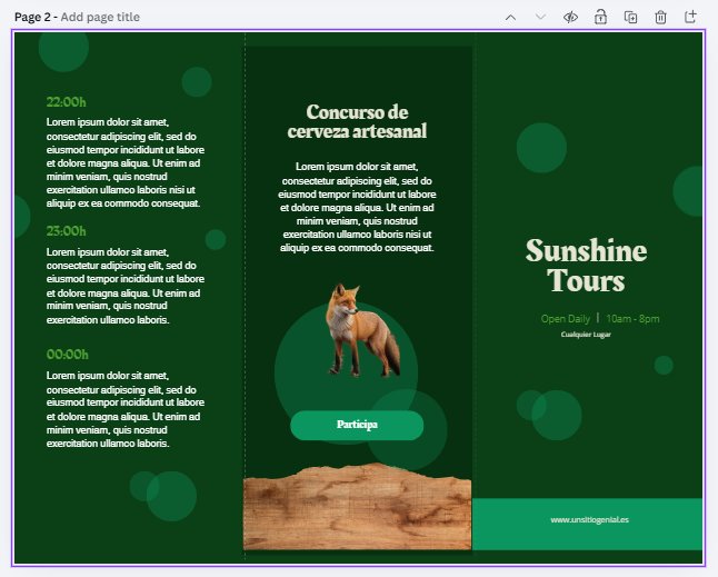 Finished tri-fold brochure page two with custom photos and edited back cover