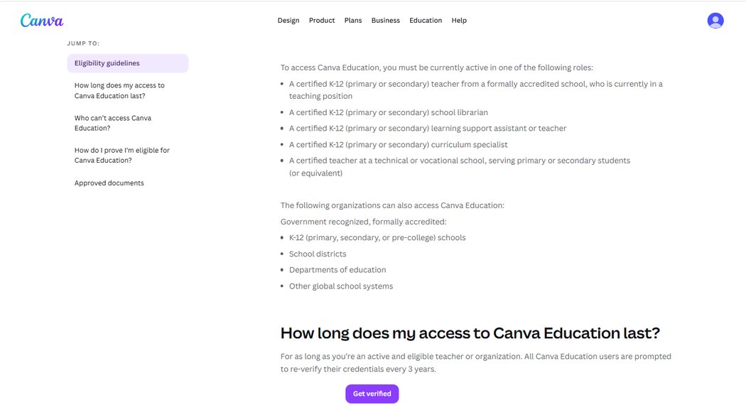 Canva eligibility guidelines: the six eligible roles and the three-year re-verification rule