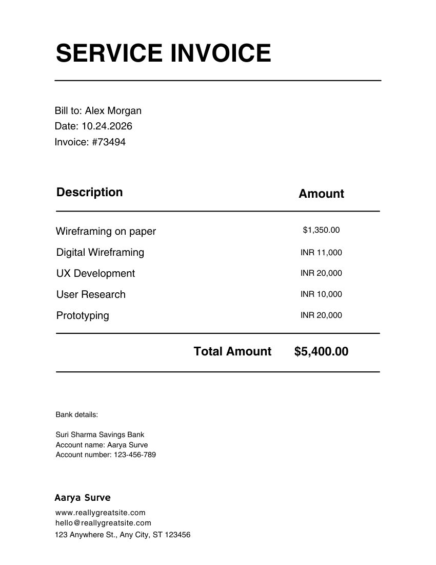 Exported Canva invoice PDF rendered with identical layout and fonts to the editor