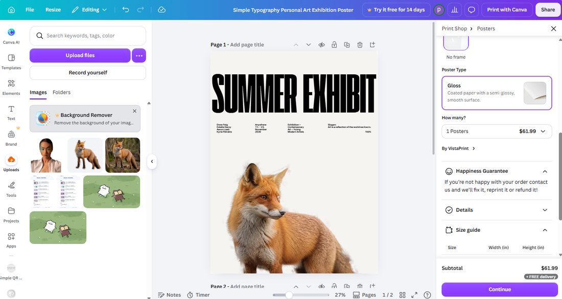 Edited Canva poster with SUMMER EXHIBIT headline and a fox photo