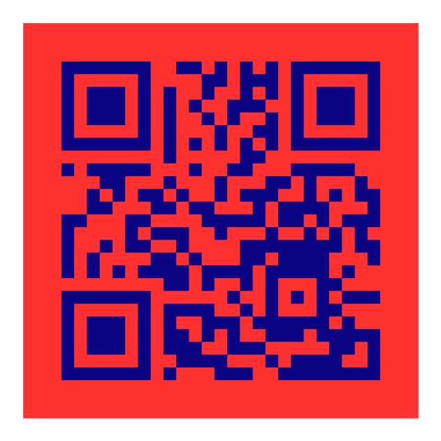 Exported Canva QR code with navy dots on a red background