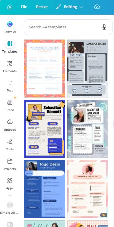 Canva resume templates further down the list showing a higher density of crowned Pro templates