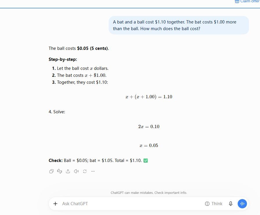 ChatGPT free answering 5 cents with a verification check