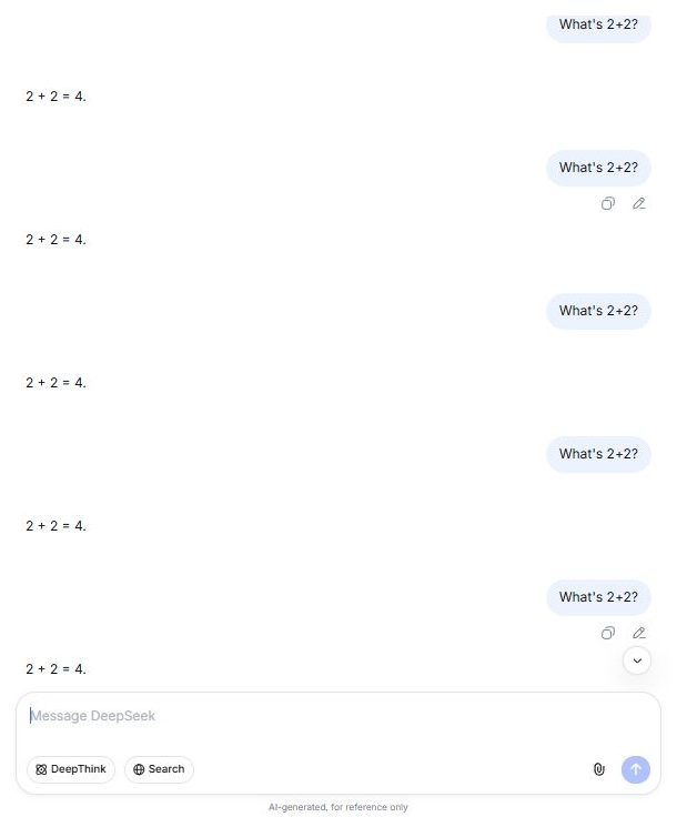 DeepSeek free answering ten rapid-fire messages with no limit popup