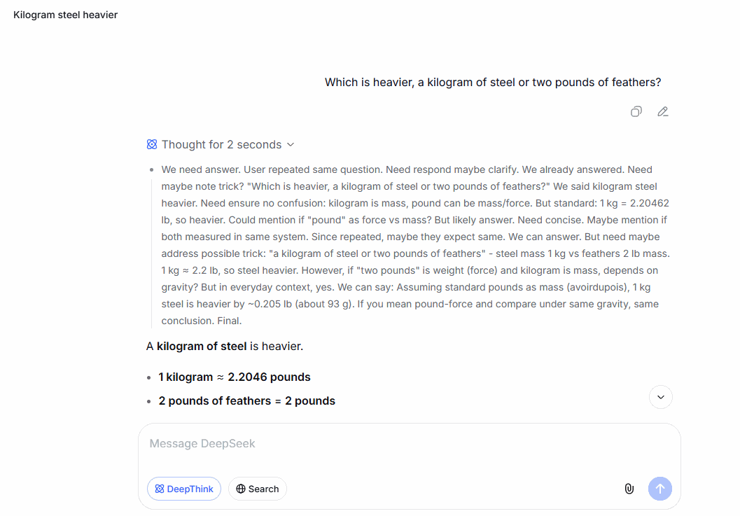 DeepThink reasoning about whether pound means mass or force before answering