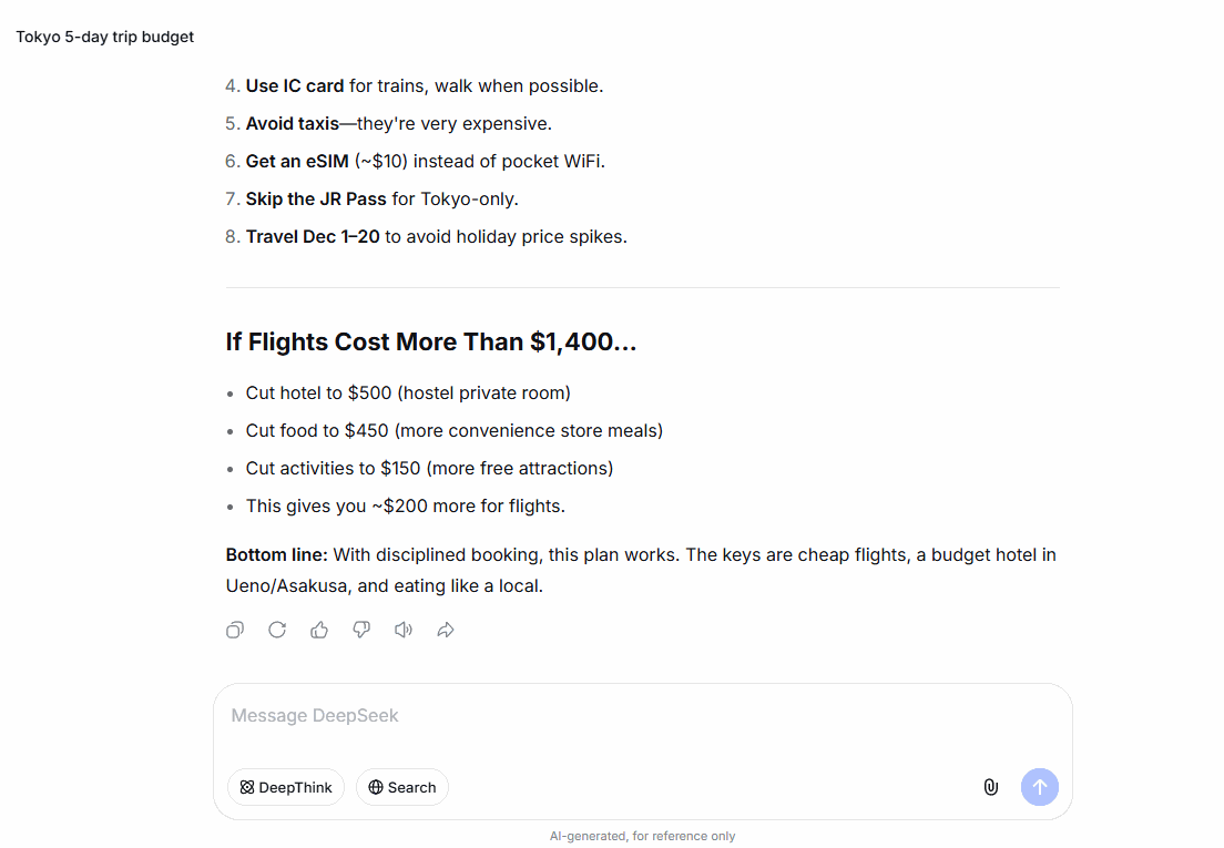 Fallback budget adjustments from DeepSeek without DeepThink