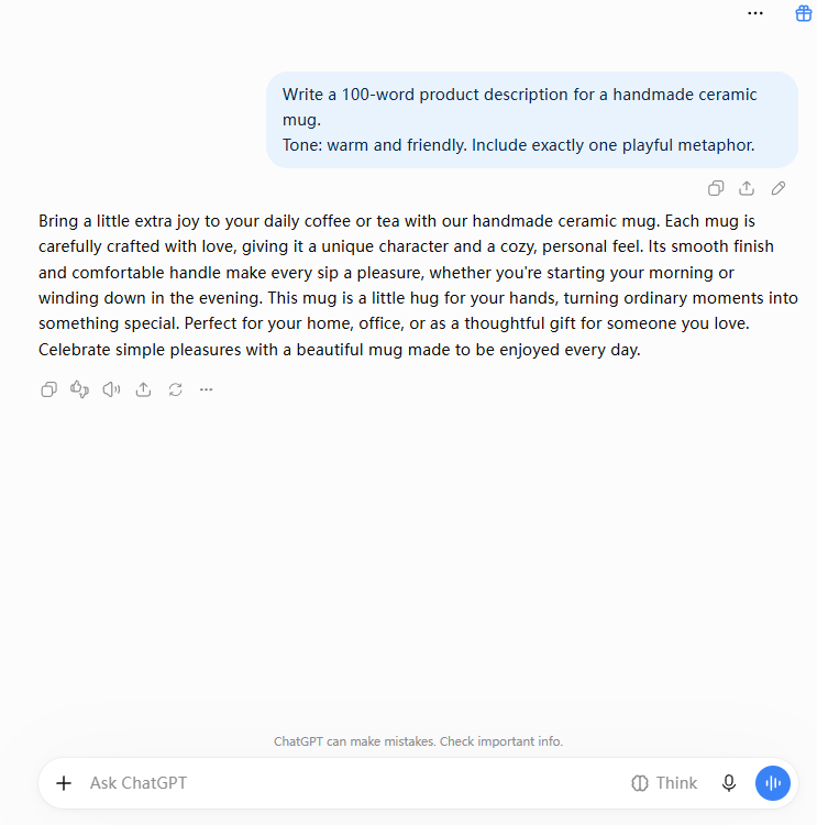 ChatGPT free 100-word mug product description with exactly one metaphor, a little hug for your hands